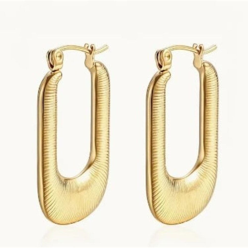 Gold Stainless Steel Rectangle Hoop Earrings